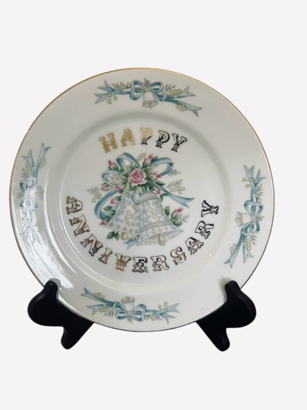vintage Lefton Fine China "Happy Anniversary" decorative collectors plate, 10”D